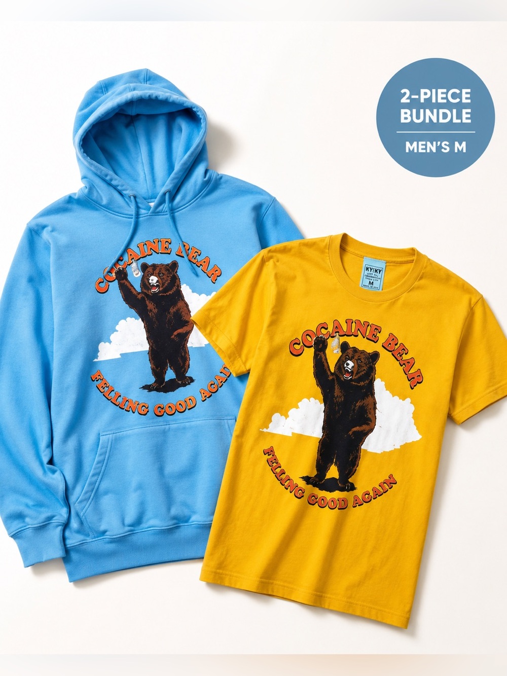 Cocaine Bear Hoodie & Graphic Tee Set Men’s Medium